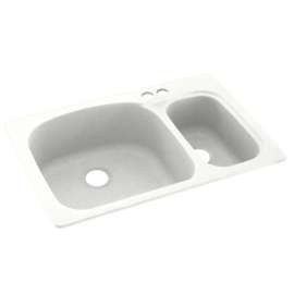 KS03322LS.011-2B 33-in D x 22-in W x 9.75-in H Solid Surface Dual Mount Double Bowl Kitchen Sink with 2-Hole in Tahiti White