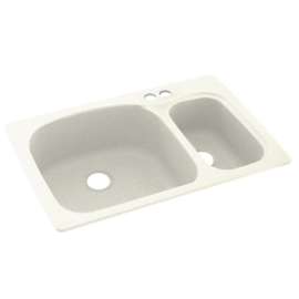 KS03322LS.018-2B 33-in D x 22-in W x 9.75-in H Solid Surface Dual Mount Double Bowl Kitchen Sink with 2-Hole in Bisque