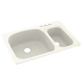 33-in D x 22-in W x 9.75-in H Solid Surface Dual Mount Double Bowl Kitchen Sink with 3-Hole in Bisque