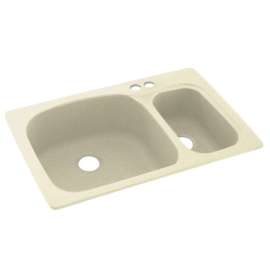 KS03322LS.037-2B 33-in D x 22-in W x 9.75-in H Solid Surface Dual Mount Double Bowl Kitchen Sink with 2-Hole in Bone