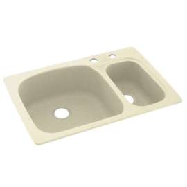 33-in D x 22-in W x 9.75-in H Solid Surface Dual Mount Double Bowl Kitchen Sink with 2-Hole in Bone