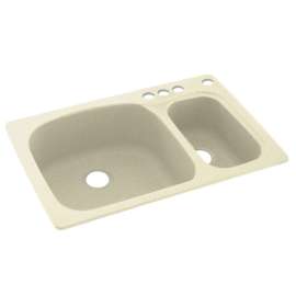 33-in D x 22-in W x 9.75-in H Solid Surface Dual Mount Double Bowl Kitchen Sink with 4-Hole in Bone