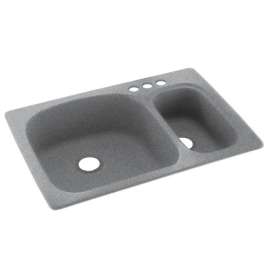33-in D x 22-in W x 9.75-in H Solid Surface Dual Mount Double Bowl Kitchen Sink with 3-Hole in Gray Granite