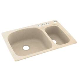 33-in D x 22-in W x 9.75-in H Solid Surface Dual Mount Double Bowl Kitchen Sink with 4-Hole in Tahiti Sand