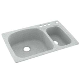 33-in D x 22-in W x 9.75-in H Solid Surface Dual Mount Double Bowl Kitchen Sink with 4-Hole in Tahiti Gray