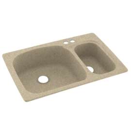 KS03322LS.122-2B 33-in D x 22-in W x 9.75-in H Solid Surface Dual Mount Double Bowl Kitchen Sink with 2-Hole in Prairie