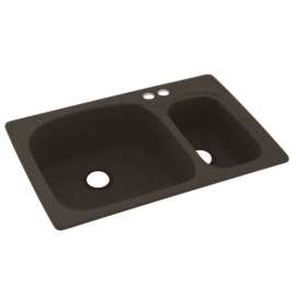 KS03322LS.124-2B 33-in D x 22-in W x 9.75-in H Solid Surface Dual Mount Double Bowl Kitchen Sink with 2-Hole in Canyon