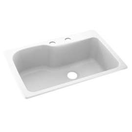 33-in D x 22-in W x 10.563-in H Solid Surface Dual Mount Single Bowl Kitchen Sink with 2-Hole in White