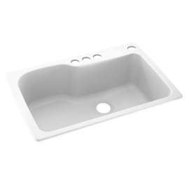 33-in D x 22-in W x 10.563-in H Solid Surface Dual Mount Single Bowl Kitchen Sink with 4-Hole in White