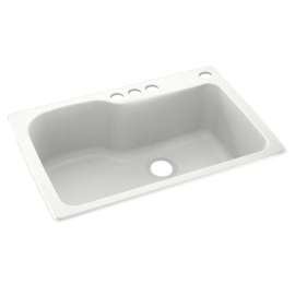 33-in D x 22-in W x 10.563-in H Solid Surface Dual Mount Single Bowl Kitchen Sink with 4-Hole in Tahiti White