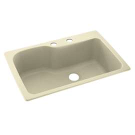 33-in D x 22-in W x 10.563-in H Solid Surface Dual Mount Single Bowl Kitchen Sink with 2-Hole in Bone