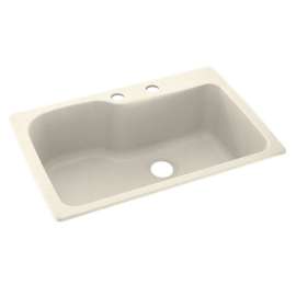 33-in D x 22-in W x 10.563-in H Solid Surface Dual Mount Single Bowl Kitchen Sink with 2-Hole in Pebble