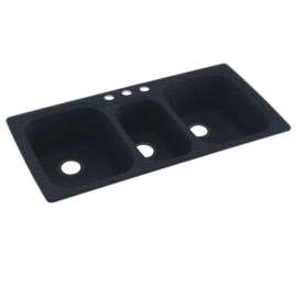 44-in D x 22-in W x 9.5-in H Solid Surface Dual Mount Triple Bowl Kitchen Sink with 3-Hole