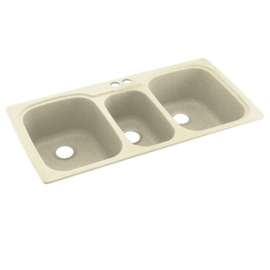 44-in D x 22-in W x 9.5-in H Solid Surface Dual Mount Triple Bowl Kitchen Sink with 2-Hole in Bone
