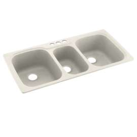 44-in D x 22-in W x 9.5-in H Solid Surface Dual Mount Triple Bowl Kitchen Sink with 3-Hole in Glacier