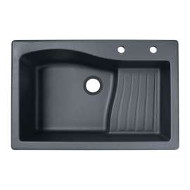 33-in D x 22-in W x 5.625-in H Granite Dual Mount Single Bowl Kitchen Sink with 2-Hole in Nero
