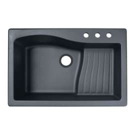 33-in D x 22-in W x 5.625-in H Granite Dual Mount Single Bowl Kitchen Sink with 3-Hole in Nero