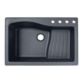 33-in D x 22-in W x 5.625-in H Granite Dual Mount Single Bowl Kitchen Sink with 4-Hole in Nero