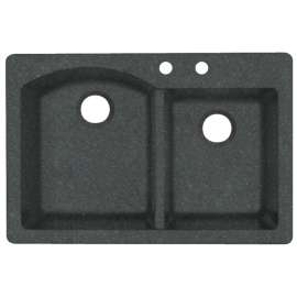 QZ03322DB.077-2B 33-in D x 22-in W x 9.5-in H Granite Dual Mount Double Bowl Kitchen Sink with 2-Hole in Nero