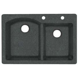 QZ03322DB.077-2C 33-in D x 22-in W x 9.5-in H Granite Dual Mount Double Bowl Kitchen Sink with 2-Hole in Nero