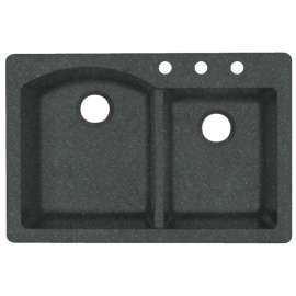 QZ03322DB.077-3 33-in D x 22-in W x 9.5-in H Granite Dual Mount Double Bowl Kitchen Sink with 3-Hole in Nero