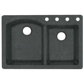 QZ03322DB.077-4 33-in D x 22-in W x 9.5-in H Granite Dual Mount Double Bowl Kitchen Sink with 4-Hole in Nero