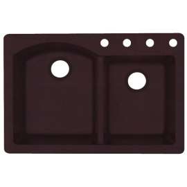 QZ03322DB.170-4 33-in D x 22-in W x 9.5-in H Granite Dual Mount Double Bowl Kitchen Sink with 4-Hole in Espresso