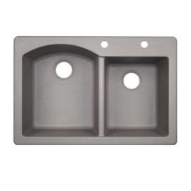 QZ03322DB.173-2C 33-in D x 22-in W x 9.5-in H Granite Dual Mount Double Bowl Kitchen Sink with 2-Hole in Metallico
