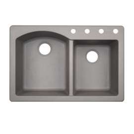 QZ03322DB.173-4 33-in D x 22-in W x 9.5-in H Granite Dual Mount Double Bowl Kitchen Sink with 4-Hole in Metallico