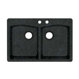 33-in D x 22-in W x 9.063-in H Granite Dual Mount Double Bowl Kitchen Sink with 2-Hole in Nero