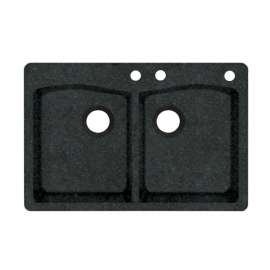 33-in D x 22-in W x 9.063-in H Granite Dual Mount Double Bowl Kitchen Sink with 3-Hole in Nero
