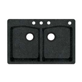 33-in D x 22-in W x 9.063-in H Granite Dual Mount Double Bowl Kitchen Sink with 4-Hole in Nero