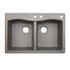 33-in D x 22-in W x 9.063-in H Granite Dual Mount Double Bowl Kitchen Sink with 3-Hole in Metallico