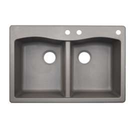 33-in D x 22-in W x 9.063-in H Granite Dual Mount Double Bowl Kitchen Sink with 3-Hole in Metallico