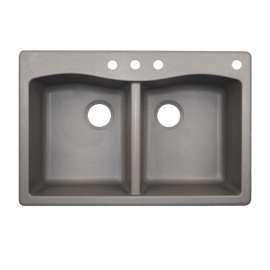 33-in D x 22-in W x 9.063-in H Granite Dual Mount Double Bowl Kitchen Sink with 4-Hole in Metallico