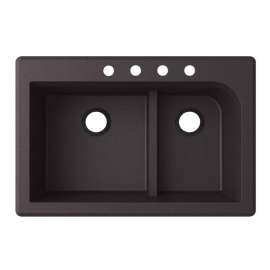 QZ03322LD.077-4B 33-in D x 22-in W x 9.5-in H Granite Dual Mount Double Bowl Kitchen Sink with 4-Hole in Nero