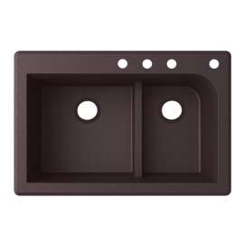 33-in D x 22-in W x 9.5-in H Granite Dual Mount Double Bowl Kitchen Sink with 4-Hole in Espresso
