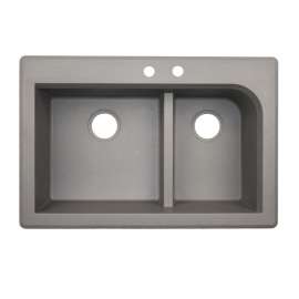 33-in D x 22-in W x 9.5-in H Granite Dual Mount Double Bowl Kitchen Sink with 2-Hole in Metallico