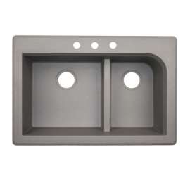QZ03322LD.173-3B 33-in D x 22-in W x 9.5-in H Granite Dual Mount Double Bowl Kitchen Sink with 3-Hole in Metallico