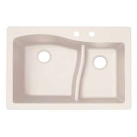 QZ03322LS.076-2B 33-in D x 22-in W x 5.625-in H Granite Dual Mount Double Bowl Kitchen Sink with 2-Hole in Granito