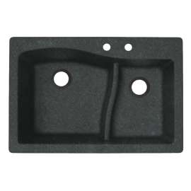 QZ03322LS.077-2B 33-in D x 22-in W x 5.625-in H Granite Dual Mount Double Bowl Kitchen Sink with 2-Hole in Nero