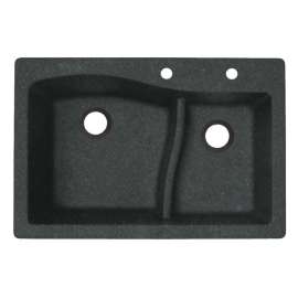 33-in D x 22-in W x 5.625-in H Granite Dual Mount Double Bowl Kitchen Sink with 2-Hole in Nero
