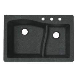 33-in D x 22-in W x 5.625-in H Granite Dual Mount Double Bowl Kitchen Sink with 3-Hole in Nero