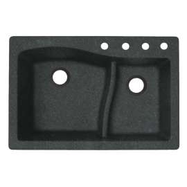 33-in D x 22-in W x 5.625-in H Granite Dual Mount Double Bowl Kitchen Sink with 4-Hole in Nero