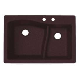 QZ03322LS.170-2B 33-in D x 22-in W x 5.625-in H Granite Dual Mount Double Bowl Kitchen Sink with 2-Hole in Espresso
