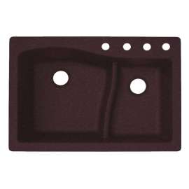 33-in D x 22-in W x 5.625-in H Granite Dual Mount Double Bowl Kitchen Sink with 4-Hole in Espresso