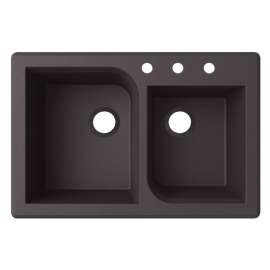 QZ03322RC.077-3 33-in D x 22-in W x 9.563-in H Granite Dual Mount Double Bowl Kitchen Sink with 3-Hole in Nero
