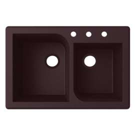 QZ03322RC.170-3 33-in D x 22-in W x 9.563-in H Granite Dual Mount Double Bowl Kitchen Sink with 3-Hole in Espresso