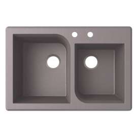 QZ03322RC.173-2A 33-in D x 22-in W x 9.563-in H Granite Dual Mount Double Bowl Kitchen Sink with 2-Hole in Metallico