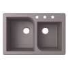 QZ03322RC.173-3 33-in D x 22-in W x 9.563-in H Granite Dual Mount Double Bowl Kitchen Sink with 3-Hole in Metallico